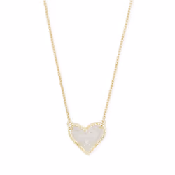 Kendra Scott Ari Heart Adjustable Length Pendant Necklace for Women, Fashion Jewelry, 14k gold-Plated, Iridescent Drusy