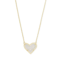 Kendra Scott Ari Heart Adjustable Length Pendant Necklace for Women, Fashion Jewelry, 14k gold-Plated, Iridescent Drusy