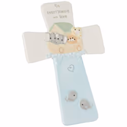 Precious Moments 193432 Overflowing with Love Noah's Ark Ceramic Cross, Multicolor