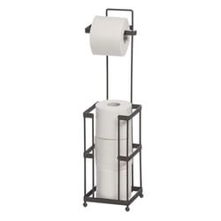 Mango Steam Toilet Paper Holder Stand with Roll Storage - Taupe, Free Standing, Space Saving, Rust Resistant, for Small Spaces