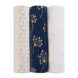 100% cotton Muslin Metallic Swaddle & Receiving Blankets for Baby Girls & Boys, 120x120cm, Ideal Newborn & Infant Swaddling Wrap Set, Perfect Shower