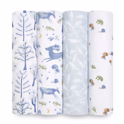 aden + anais Organic Cotton Swaddles 4 pack Outdoors, Swaddle blanket, White, Pattern, Cotton, Boy, Machine wash cold