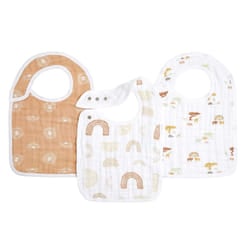 Snap Baby Bib, 100% Cotton Muslin, 3 Layer Burp Cloth, Super Soft & Absorbent for Infants, Newborns and Toddlers,