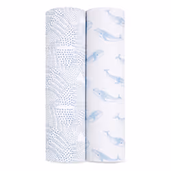aden + anais organic cotton swaddles 2 pack oceanic, Swaddle blanket, Blue, White, Pattern, Cotton, Boy/Girl, Machine wash co ...