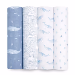 aden + anais organic cotton swaddles 4 pack oceanic, Swaddle blanket, Blue, White, Pattern, Cotton, Boy/Girl, Machine wash co ...