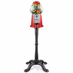 Olde Midway 15"""" Gumball Machine with Stand - Red Vintage-Style Bubble Gum Candy Dispenser with Glass Globe and Metal Base