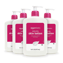 Amazon Basics Body Lotion for ExtraDry Skin with Vitamins B5  E Clean Scent 16 fl oz Pack of 4 Previously Solimo