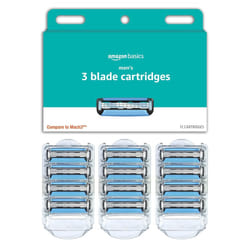 Amazon Basics 3Blade Razor Refills for Men with Dual Lubrication 12 Cartridges Fits Amazon Basics Razor Handles only Previously Solimo