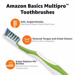 Amazon Basics MultiPro Toothbrushes with Angled Bristles  Soft  4 Count  Pack of 1