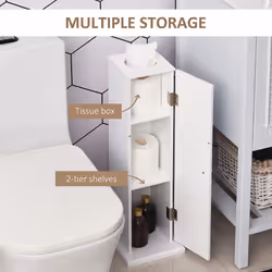 HOMCOM Toilet Paper Cabinet  Small Bathroom Corner Floor Cabinet with Doors and Shelves  Thin Storage Bathroom Organizer for Paper Shampoo  White