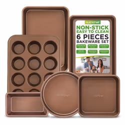 NutriChef 6Piece Nonstick Bakeware Set Carbon Steel Baking Pans Includes Cookie Trays Wide Square Bake Pan Bread Loaf R