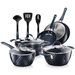 NutriChef 11 Pc Blue Diamond Nonstick Ceramic Cookware Set - Durable Pots and Pans with Cool-Touch Handles  Lids  Utensils