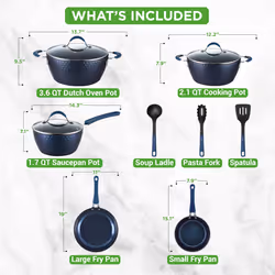 NutriChef 11 Pc Blue Diamond Nonstick Ceramic Cookware Set - Durable Pots and Pans with Cool-Touch Handles  Lids  Utensils