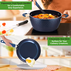 NutriChef 11 Pc Blue Diamond Nonstick Ceramic Cookware Set - Durable Pots and Pans with Cool-Touch Handles  Lids  Utensils