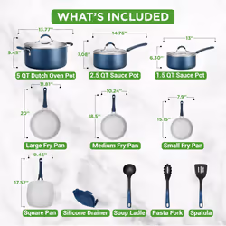 NutriChef 14-Piece Navy Blue Cookware Set - Durable Non-Stick Pots and Pans Set with Lids & Utensils  Compatible with All Cooktops