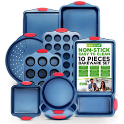 NutriChef 10-Piece Nonstick Bakeware Set - Premium Carbon Steel Baking Pans w/Silicone Handles - Includes Pizza Tray  12 & 24 Cup Muffin Pans  Cookie
