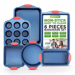 NutriChef 6-Piece Nonstick Bakeware Set - PFOA  PFOS  PTFE-Free Carbon Steel Baking Trays w/Heat safe Silicone Handles  Oven  ...