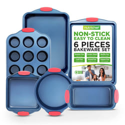 NutriChef 6-Piece Nonstick Bakeware Set - PFOA  PFOS  PTFE-Free Carbon Steel Baking Trays w/Heat safe Silicone Handles  Oven Safe Up to 450F  Loaf Muf