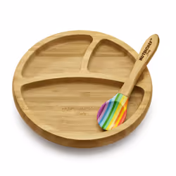 NutriChef Baby and Toddler plate - silicon suction 3 compartment Non-toxic All-natural Bamboo Baby Food plate (Rainbow)