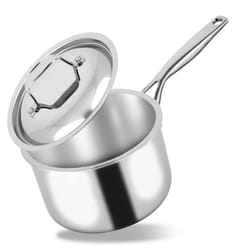 NutriChef 3-quart Saucepan with Lid - PFOA/PFOS Free Stainless Steel Stain-Resistant Sauce Pot Kitchen Cookware w/Satin Interior  Polished Exterior  H