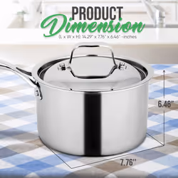 NutriChef 3-quart Saucepan with Lid - PFOA/PFOS Free Stainless Steel Stain-Resistant Sauce Pot Kitchen Cookware w/Satin Interior  Polished Exterior  H