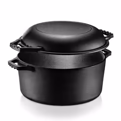 NutriChef Cast Iron Multi Cooker - Pre-Seasoned Non-Stick Double Dutch Oven Stovetop Casserole Cookware Braising Pot and Skil ...