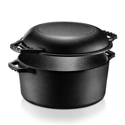 NutriChef Cast Iron Multi Cooker - Pre-Seasoned Non-Stick Double Dutch Oven Stovetop Casserole Cookware Braising Pot and Skillet Lid with Handle- For