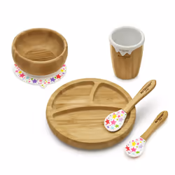 NutriChef Round Bamboo Baby Plate  Star Set with Cup