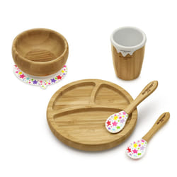 NutriChef Round Bamboo Baby Plate  Star Set with Cup