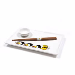 Underground Toys Gudetama Stoneware Sushi Set With Plate  Wasabi Dish & Chopsticks  Cute Sanrio Lazy Egg Design  Fun Japanese White Ceramic Dinnerware