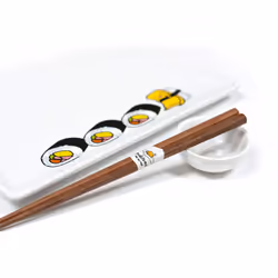Underground Toys Gudetama Stoneware Sushi Set With Plate  Wasabi Dish & Chopsticks  Cute Sanrio Lazy Egg Design  Fun Japanese White Ceramic Dinnerware
