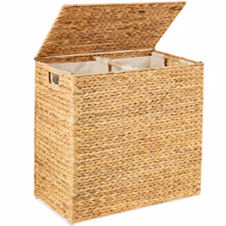 Best Choice Products Large Double Laundry Hamper with Lid  Natural Handwoven Water Hyacinth  2 Sections w/ 2 Machine Washable ...
