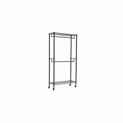 Double Rod Garment Rack Clothes Rail with HeightAdjustable Shelves 181kg Max Weight Black