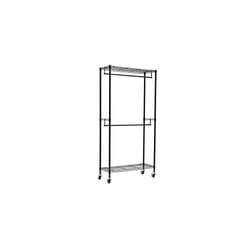 Double Rod Garment Rack Clothes Rail with HeightAdjustable Shelves 181kg Max Weight Black