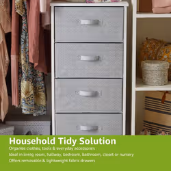 Fabric 4-Drawer Storage Organiser Unit with Durable Steel Frame and Removable Drawers, White