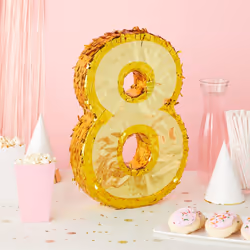 Juvale Gold Foil Number 8 Pinata for 8th Birthday Party Decorations  Centerpieces  Anniversary Celebrations (Small  17 x 11 x 3 in)
