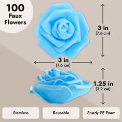 Juvale 100 Pack Light Blue Artificial Flowers  Bulk Stemless Fake Foam Roses for Wedding  Decorations  Bouquets 3 in