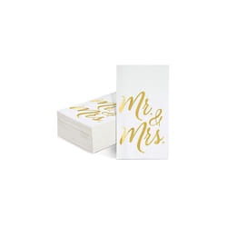 50 Pack Mr and Mrs Napkins, Disposable Wedding Dinner Napkins Serviettes for Reception, Rehearsal Dinner Party Decorations (Gold Foil, 3-Ply, 10 x 20