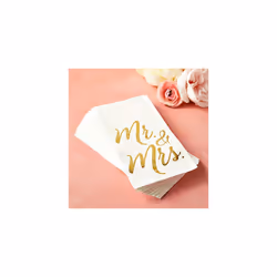 50 Pack Mr and Mrs Napkins, Disposable Wedding Dinner Napkins Serviettes for Reception, Rehearsal Dinner Party Decorations (Gold Foil, 3-Ply, 10 x 20