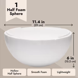 Juvale White Half Sphere Foam Ball for DIY Crafts  Large Hollow Dome for Art Supplies (11.4 x 6 in)