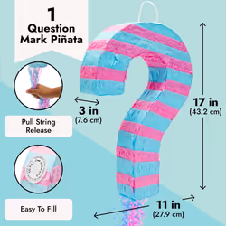 Juvale Pull String Gender Reveal Question Mark Pinata  Boy or Girl Baby Shower Party Supplies (17 x 11 x 3 Inch) - Question Mark Pull String Pinata -