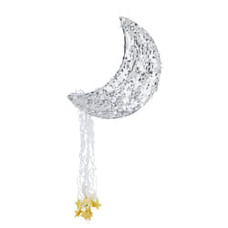 Pull String Moon Pinata for Twinkle Twinkle Little Star Birthday  Baby Shower Party Decorations Silver Foil  17x11x3 in