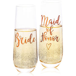 Juvale Rose gold Stemless champagne glasses for Bride and Maid of Honor, 98 oz Wedding Flutes gift Set (2 Pieces)