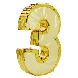 Gold Foil Number 3 Pinata for 3rd Birthday Party Decorations  Centerpi