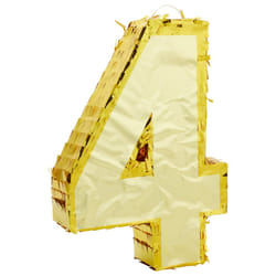 Gold Foil Number 4 Pinata for 4th Birthday Party Decorations  Centerpieces  Anniversary Celebrations Small  15.5 x 11 x 3 in