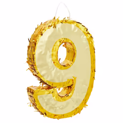 Gold Foil Number 9 Pinata for 9th Birthday Party Decorations Centerpieces Anniversary Celebrations Small 15.5 x 11 x 3 in