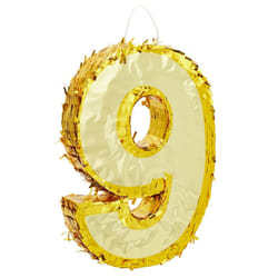 Gold Foil Number 9 Pinata for 9th Birthday Party Decorations  Centerpieces  Anniversary Celebrations Small  15.5 x 11 x 3 in