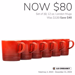 Le Creuset Stoneware Set of 6 London Mugs  12 oz. Each  Cerise