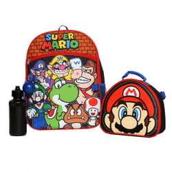 Nintendo Super Mario Bros. Backpack Set for Boys & Girls  Kids 16"""" School Bag with Front Zip Pocket  Red & Black