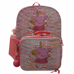 Peppa Pig Girls 4 Piece Backpack Set for Preschool & Kindergarten  Flip Sequin 16"""" School Bag with Front Zip Pocket  Pink